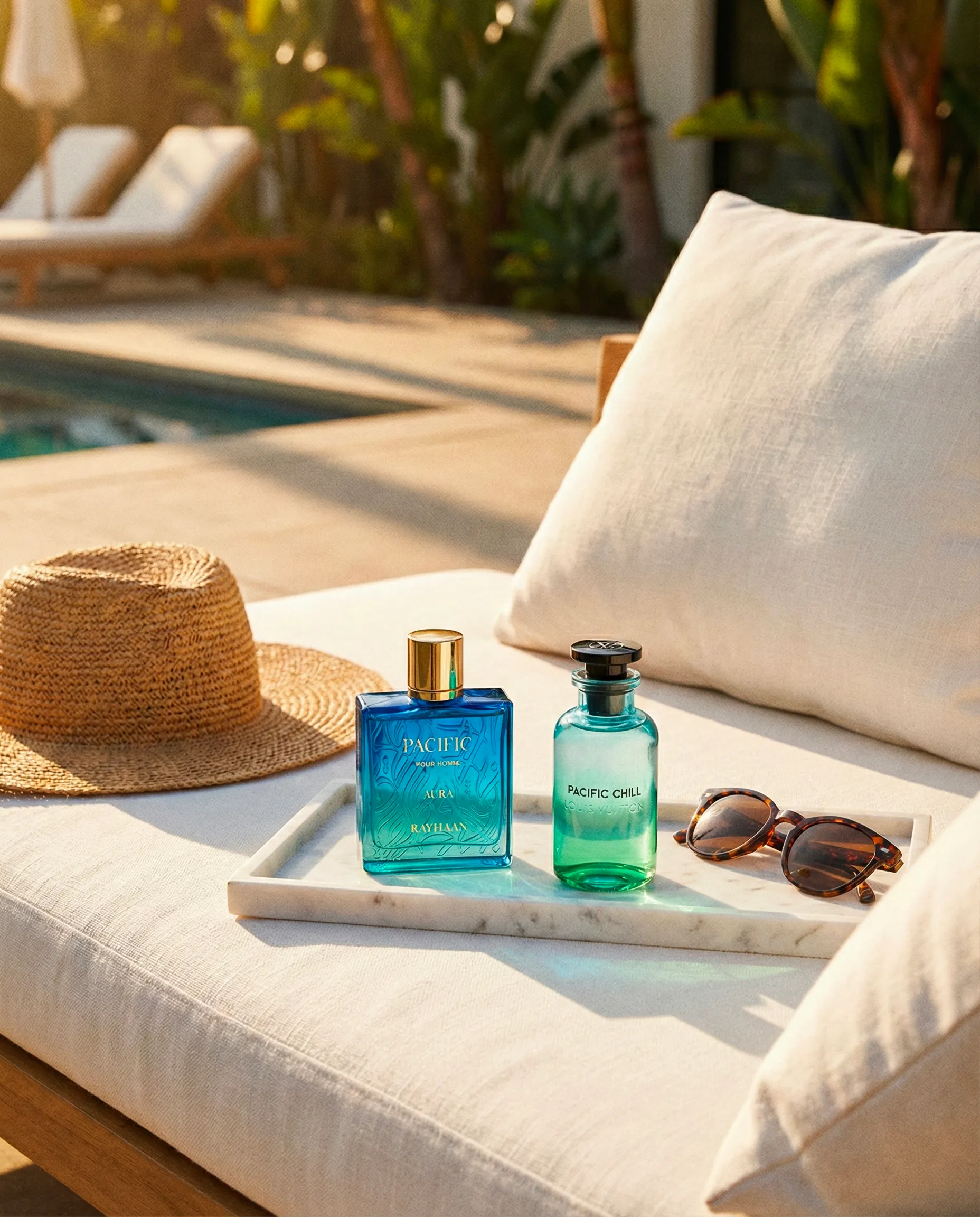 So sánh Rayhaan Pacific Aura và bản gốc trên ghế hồ bơi mùa hè